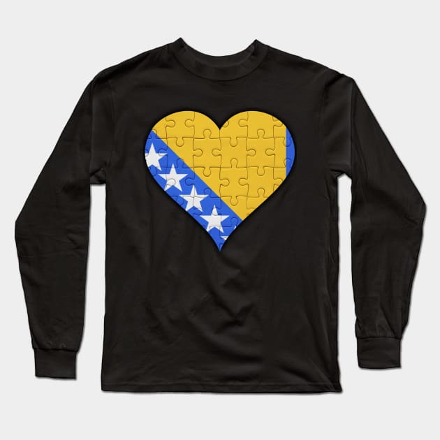 Bosnian Jigsaw Puzzle Heart Design - Gift for Bosnian With Bosnia Roots Long Sleeve T-Shirt by Country Flags